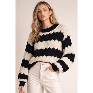 Line & Dot Beckett Sweater – Black & Ivory Stripe – Size M